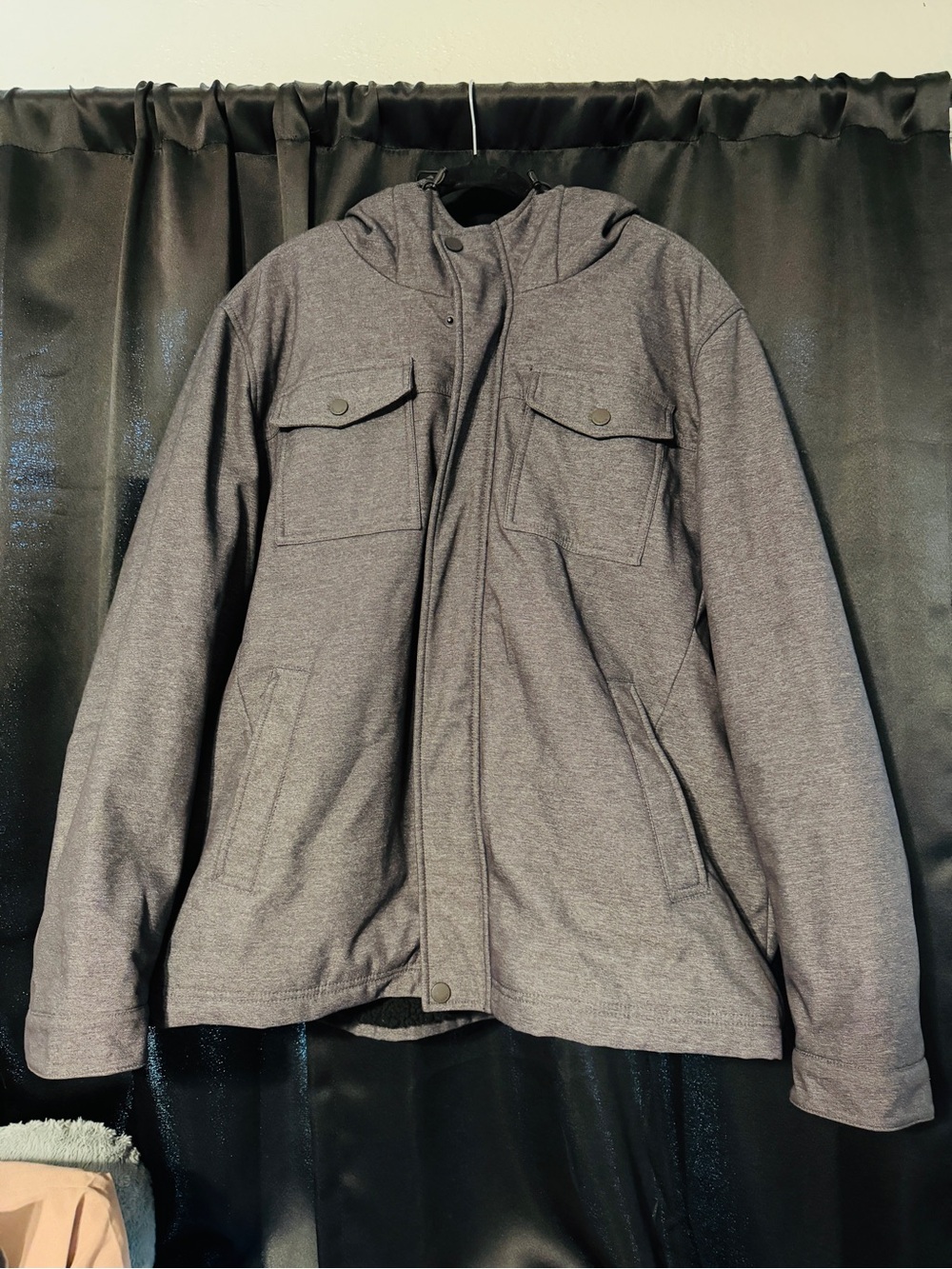 Dockers Men’s XXL Gray Sherpa Lined Hooded Jacket Full Zip Utility